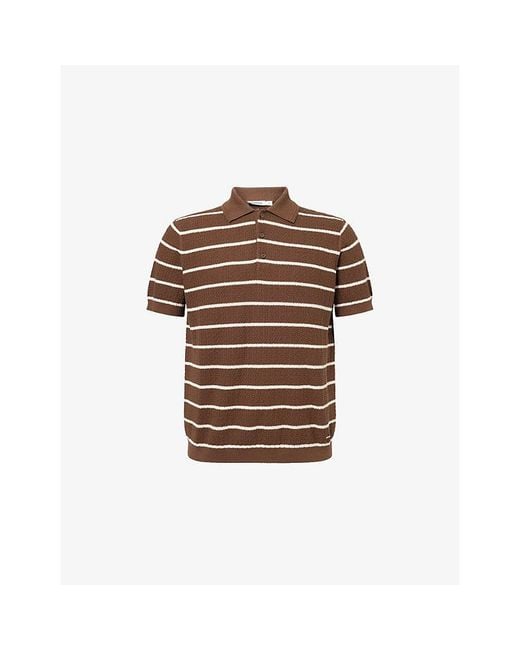 Jonathan Simkhai Brown Calum Striped Bouclé Cotton And Silk-Blend Polo Shirt for men