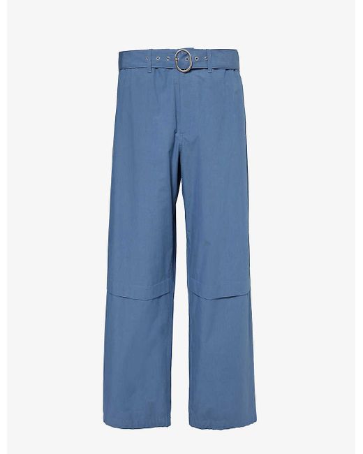 Jil Sander Blue Wide-leg Mid-rise Cotton Trousers for men