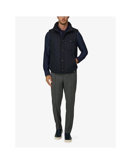 Boggi Blue Padded Patch-Pocket Woven Gilet for men