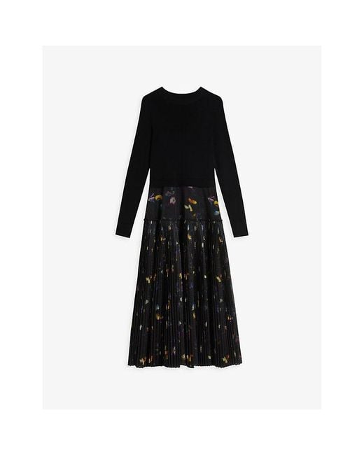 Ted Baker Black Miiriam Pleated Woven Midi Dress