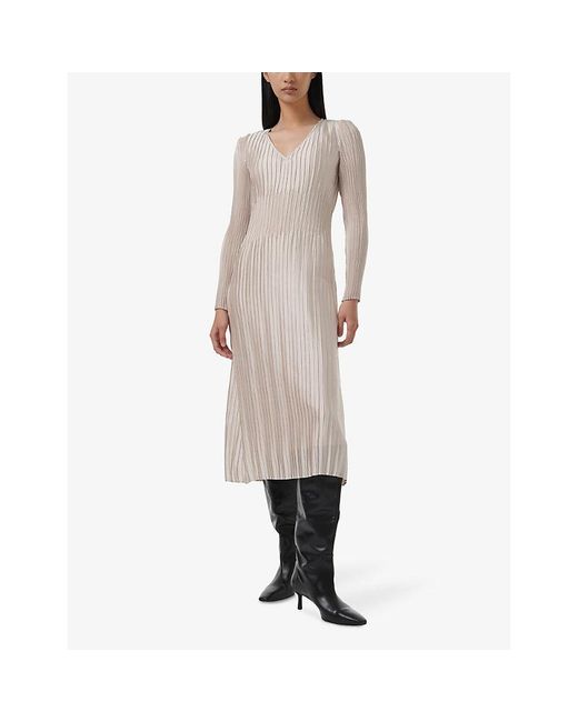 eem Natural V-Neck Slim-Fit Pleated Woven Midi Dress