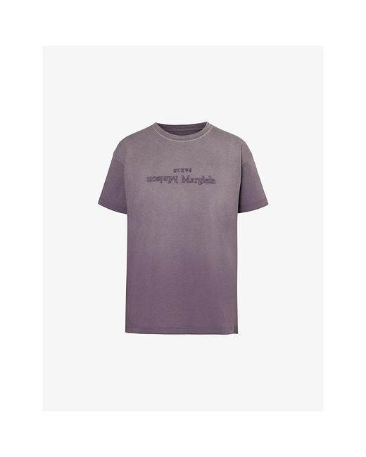 Maison Margiela Purple Brand-embroidered Faded-wash Cotton-jersey T-shirt