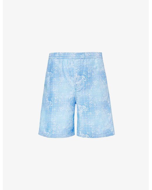 CDLP Blue Abstract-pattern Drawstring-waist Woven-blend Shorts for men