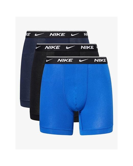 Nike Blue Branded-Waistband Set Of Three Stretch-Cotton Boxers for men