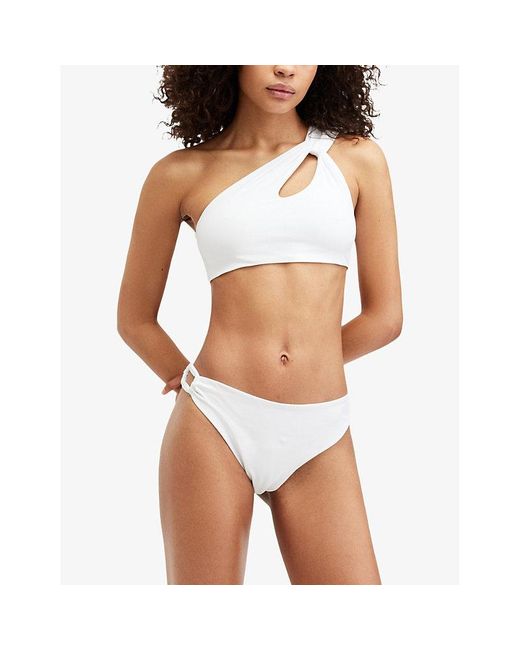 AllSaints White Kayla One-shoulder Cut-out Stretch-woven Bikini Top X
