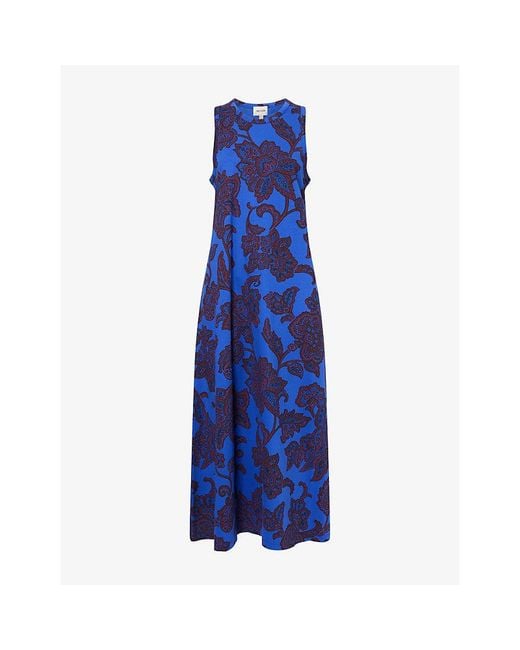 ME+EM Blue Floral Sleeveless Cotton Maxi Dress