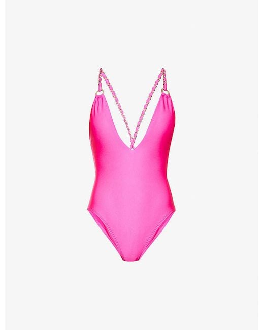 Ted Baker Womens Brt-pink Plunge V-neck Swimsuit 10