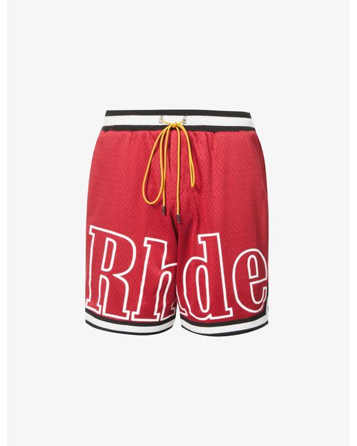 Rhude Synthetic Court Logo-print Woven Shorts in Maroon (Red) for Men ...