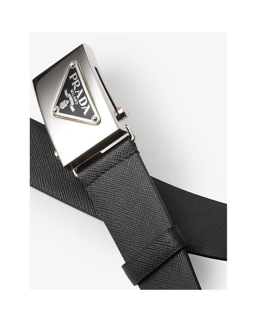 Prada Black Logo Plaque-buckle Saffiano-leather Belt for men