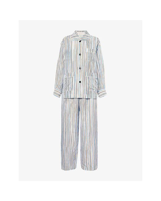 Bottega Veneta White Relaxed-Fit Multi-Stripe Silk Pyjama Set