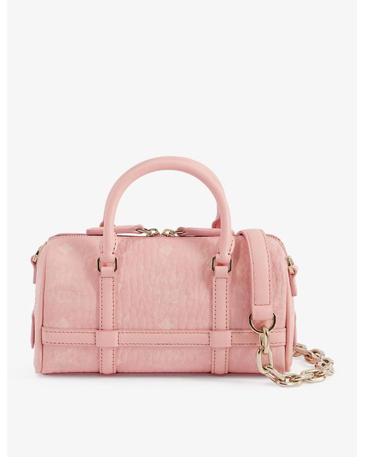 MCM Aren Boston Mini Coated Canvas And Leather Shoulder Bag in Pink