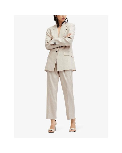 AllSaints White Whitney Straight-leg High-rise Stretch Linen-blend Trousers