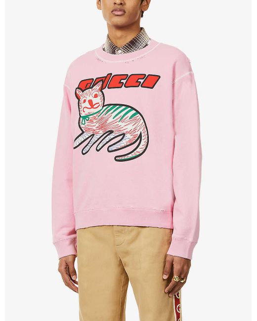 Gucci Pink Cat Print Sweatshirt for men