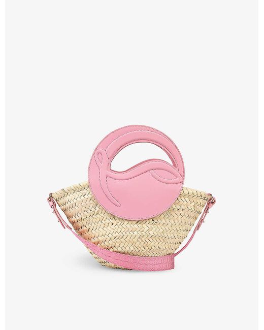 Christian Louboutin Pink Tural/calipso Biloumoon Small Straw And Leather Top-handle Basket Bag