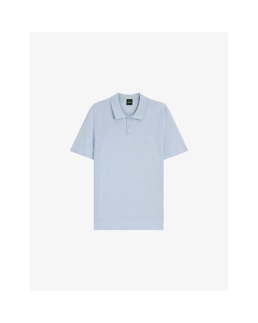 Boss Blue Brand-Print Regular-Fit Cotton-Blend Polo Shirt for men