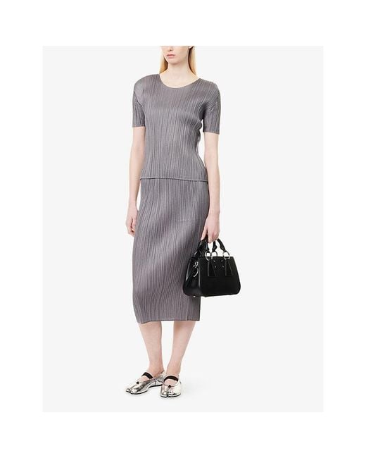 Pleats Please Issey Miyake Gray Basics Knitted Midi Skirt