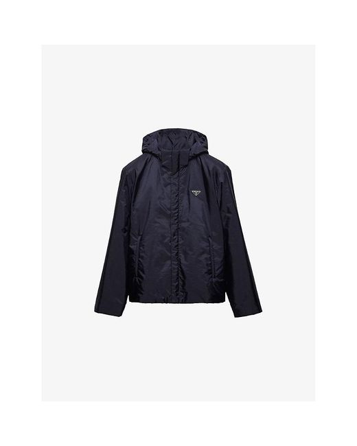 Prada Blue Enamelled-Logo Re-Nylon Bomber Jacket for men