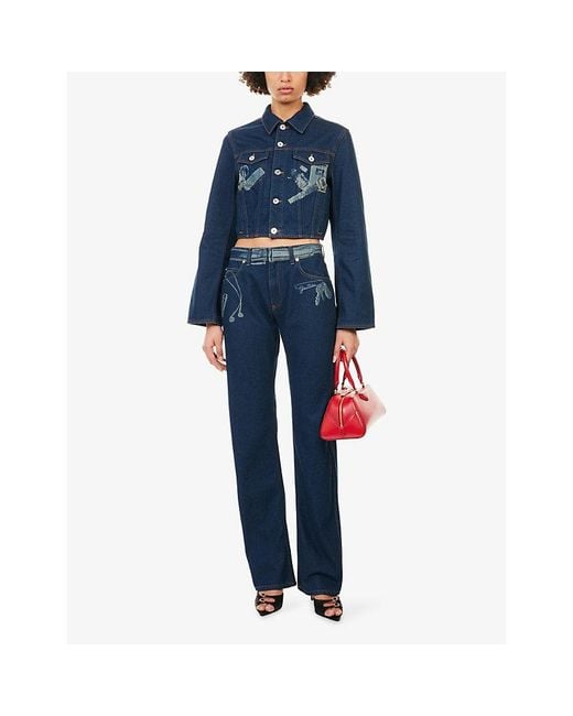 Jean Paul Gaultier Blue Printed Cropped Denim Jacket