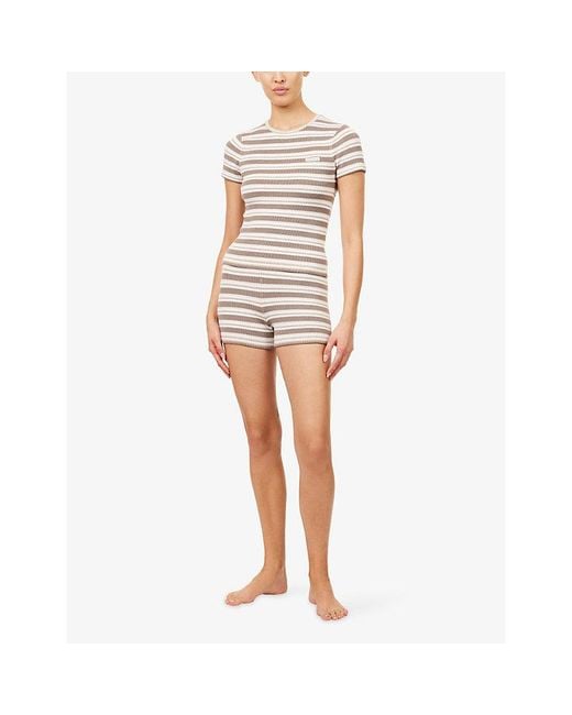 Lounge Underwear White Striped Ribbed Stretch-Knit T-Shirt