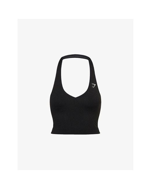 GYMSHARK Black Vital Seamless Halter Neck Jersey Tank Top