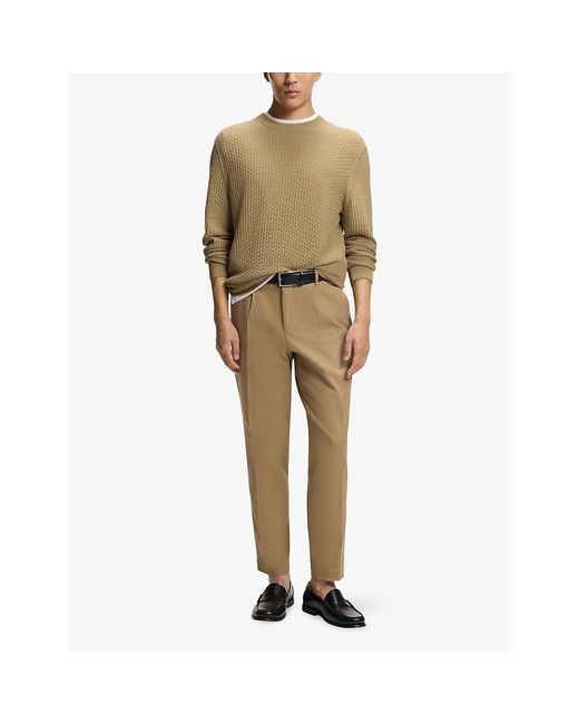 Boss Green Textured Regular-Fit Cotton-Knit Jumper for men