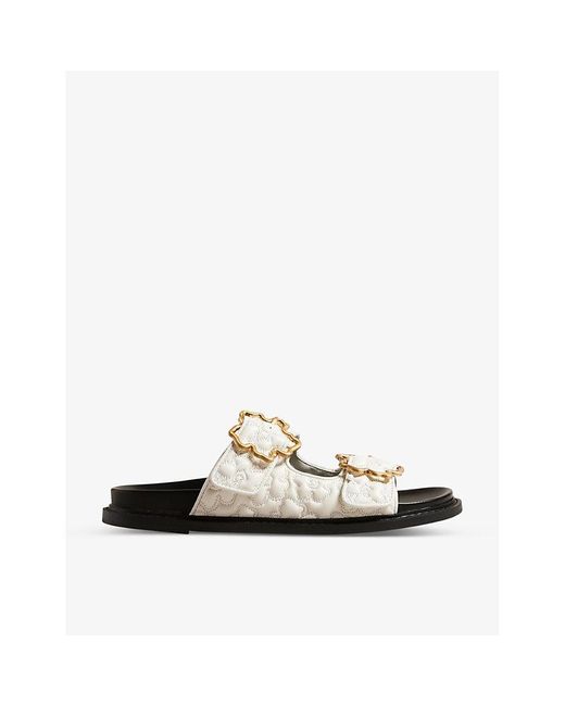 Ted Baker White Rinnely Floral-quilted Buckled Leather Sandals