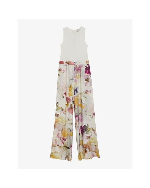 Ted Baker White Tirsso Floral-print Sleeveless Stretch-woven Jumpsuit