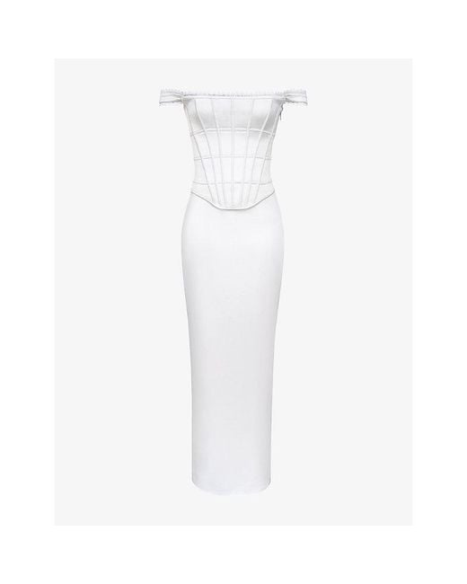 House Of Cb White Isis Corseted Satin Maxi Dress Xs (A-C Cup)