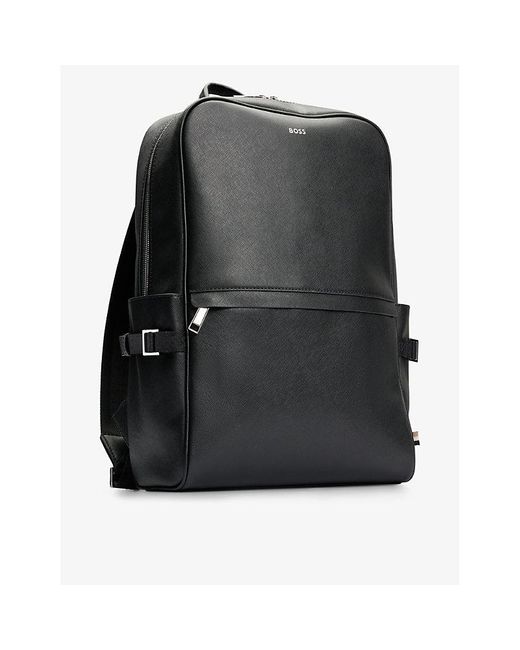 Boss Black Business Logo-print Leather Backpack for men