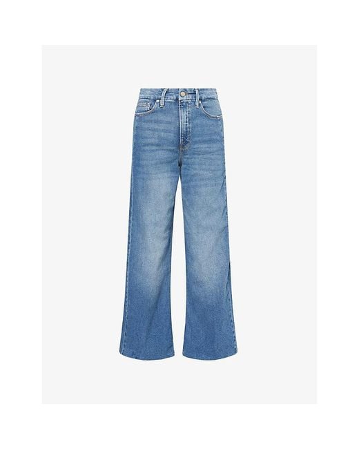 GOOD AMERICAN Blue Good Skate Crop Wide-Leg Stretch-Denim Blend Jeans