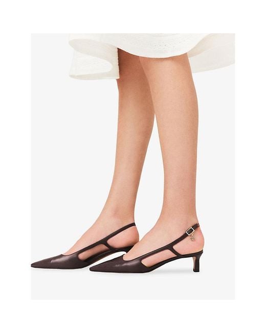 Maje White Clover-Charm Leather Slingbacks
