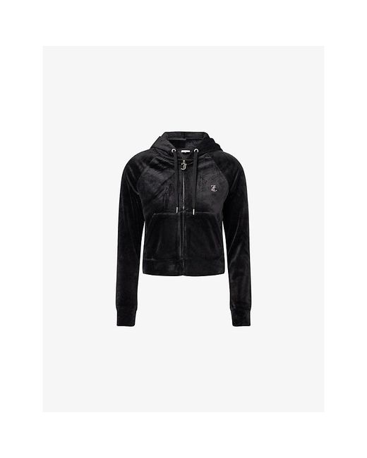 Juicy Couture Black Rhinestone-Logo Zip-Up Velour Hoody
