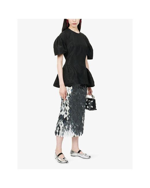 Simone Rocha Black Short-Sleeve Peplum Satin Top