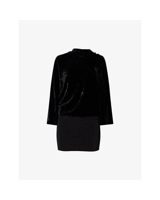 Rick Owens Black Long-Sleeve Draped Velvet Silk-Blend Top