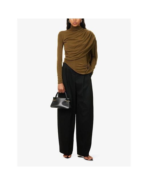Mugler Green Draped Long-Sleeve Knitted Top