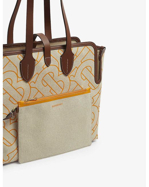 Burberry Tb Monogram Canvas Tote Bag in Natural/Orange (Natural) - Lyst
