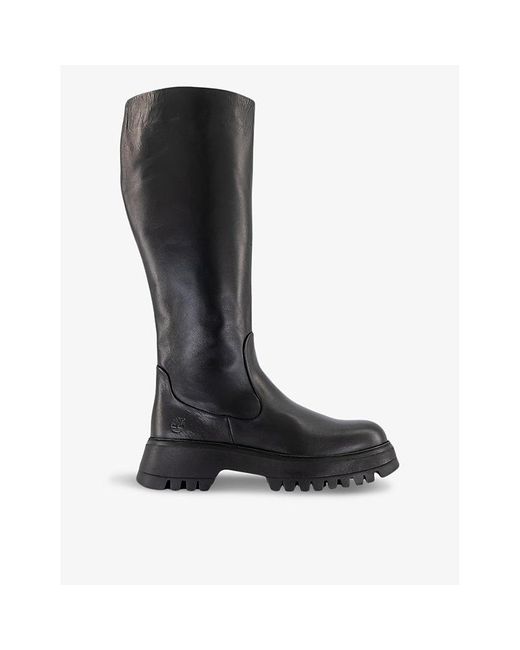 Timberland Black Logo-embossed Knee-high Leather Boots