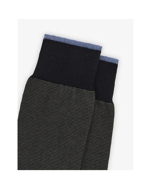Boggi Black Micro-Striped Cotton-Blend Crew Socks for men