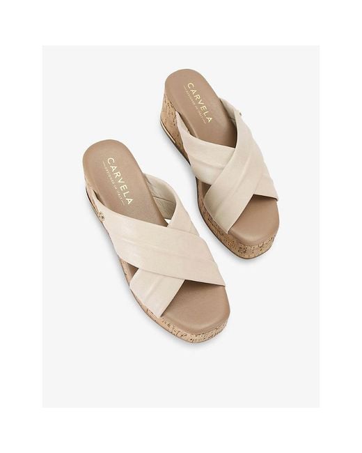 Carvela Kurt Geiger Natural Fresco Cross-Strap Leather Wedges