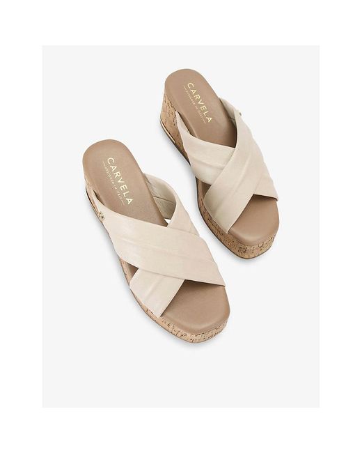 Carvela Kurt Geiger Natural Fresco Cross-Strap Leather Wedges