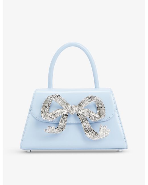 SelfPortrait The Bow Mini Diamanté And Leather Crossbody Bag in Light