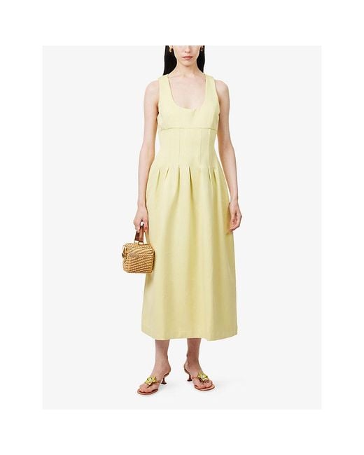 Odd Muse Yellow Cinched Cotton-Blend Midi Dress