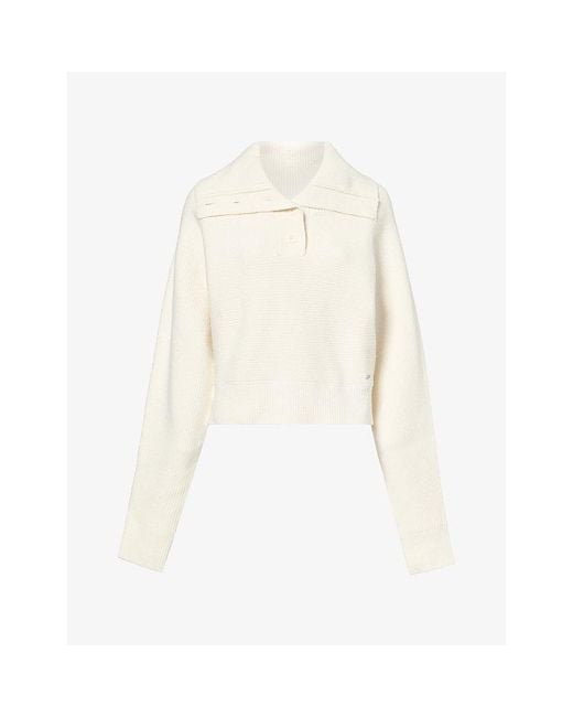 ADANOLA White Volume-Sleeve Knit Henley Top
