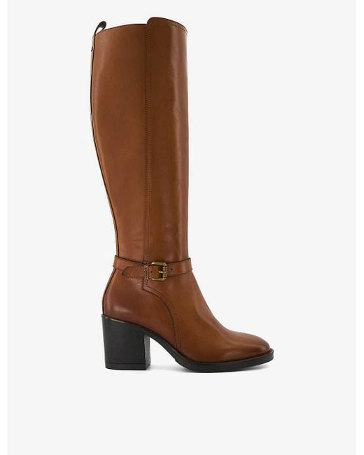 Dune Brown Trance Heeled Leather Knee-high Boots