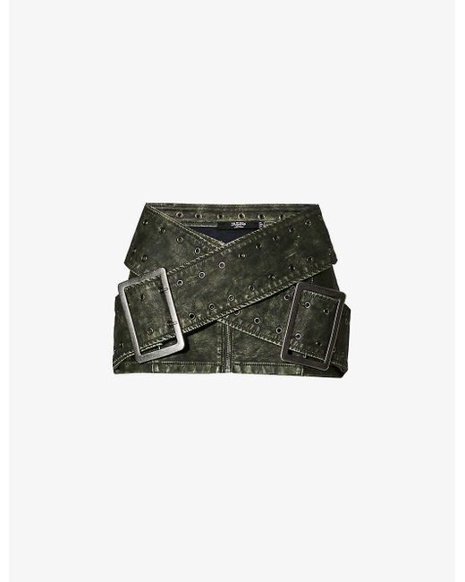 Jaded London Green Assassin Front-buckle Woven Mini Skirt