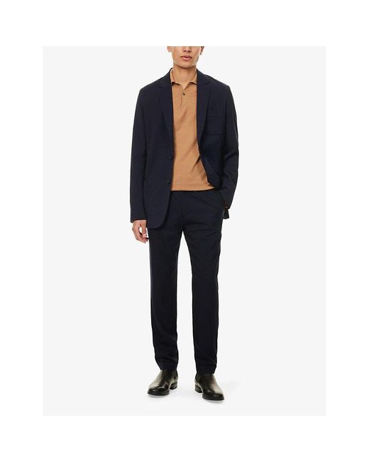 Paul Smith Blue Textured Three-Patch-Pockets Regular-Fit Stretch-Wool Blazer for men