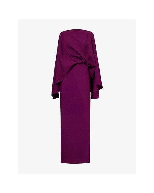 ‎Taller Marmo Purple Eolia Flared-Sleeves Woven Maxi Dress