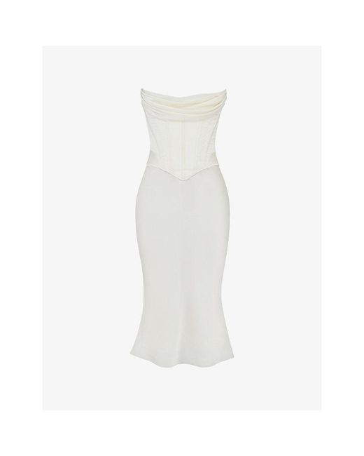 House Of Cb White Sienna Strapless Corseted Stretch-Satin Midi Dress