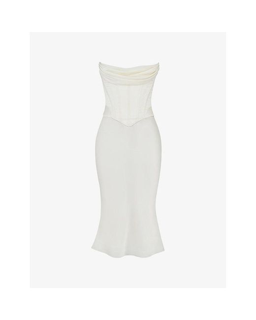 House Of Cb Sienna Strapless Corseted Stretch-Satin Midi Dress in White