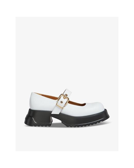 Marni White Contrast-sole Leather Heeled Mary Jane Shoes